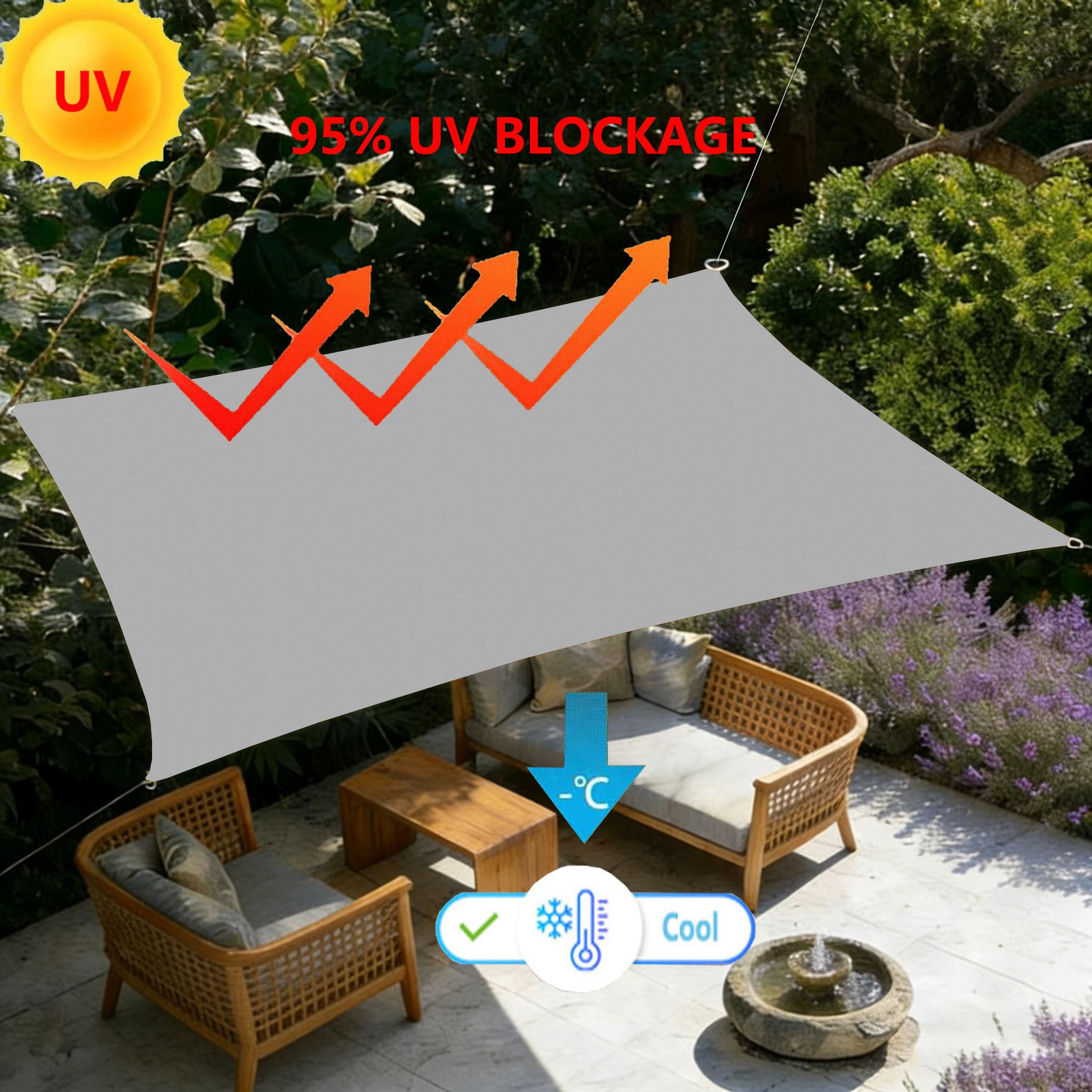 Shade Cloth Rectangle Waterproof 1x2.5M Sun Shade Sail Large Cooling Shade UV Rays Blocking Breathable Sun Sail for Patio Garden Pools Kennel Greenhouse Plant Light grey - Image 2