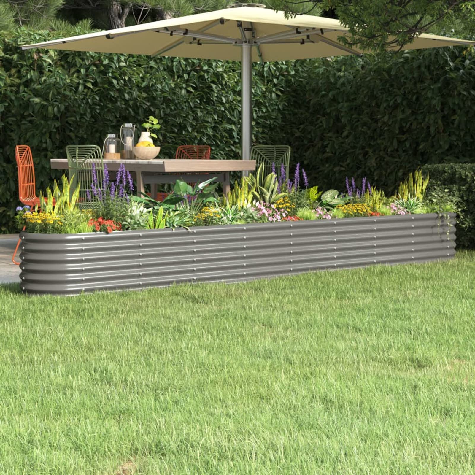 IKAYAA Raised Beds for Garden Metal Raised Bed Galvanised Steel Outdoor Planters Garden Planter for Herb Growing Fruits Flower -grey-332 x 40 x 36 cm