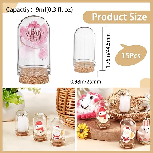 Miniatura 2 de CRASPIRE 15 piezas de cúpula de cristal con base de corcho de 1.75 pulgadas, mini exhibición, frasco, cubierta de soporte, funda decorativa