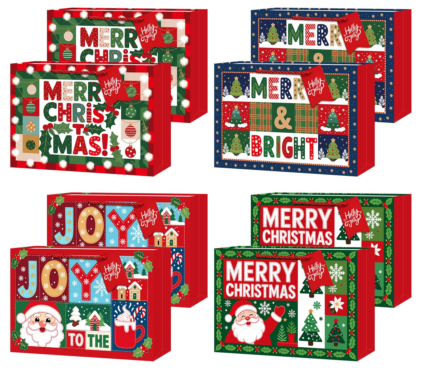 NADSSJL 8 Christmas Bags, 4 Styles of Xmas Gift Bags with Handles, Gift Bags for Presents Christma, Christmas Party Paper Bags for Party Supplies -28 x 10 x 20 cm