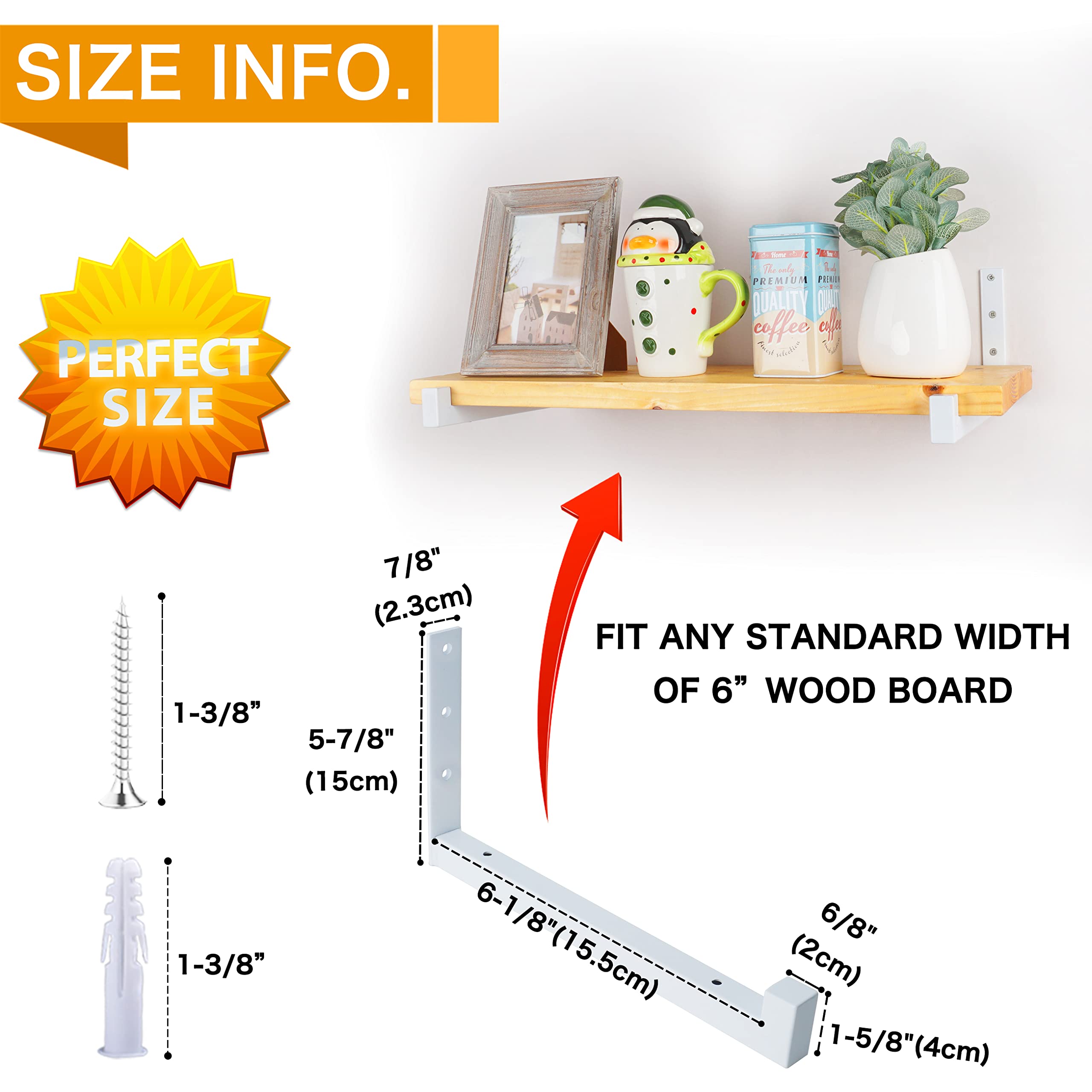 Lot De 6 Supports D'étagère Robustes Avec Rebord En Fer - Supports D'étagère Flottants Industriels Pour Espace De Rangement à Faire Soi-même (150 Mm) - Blanc