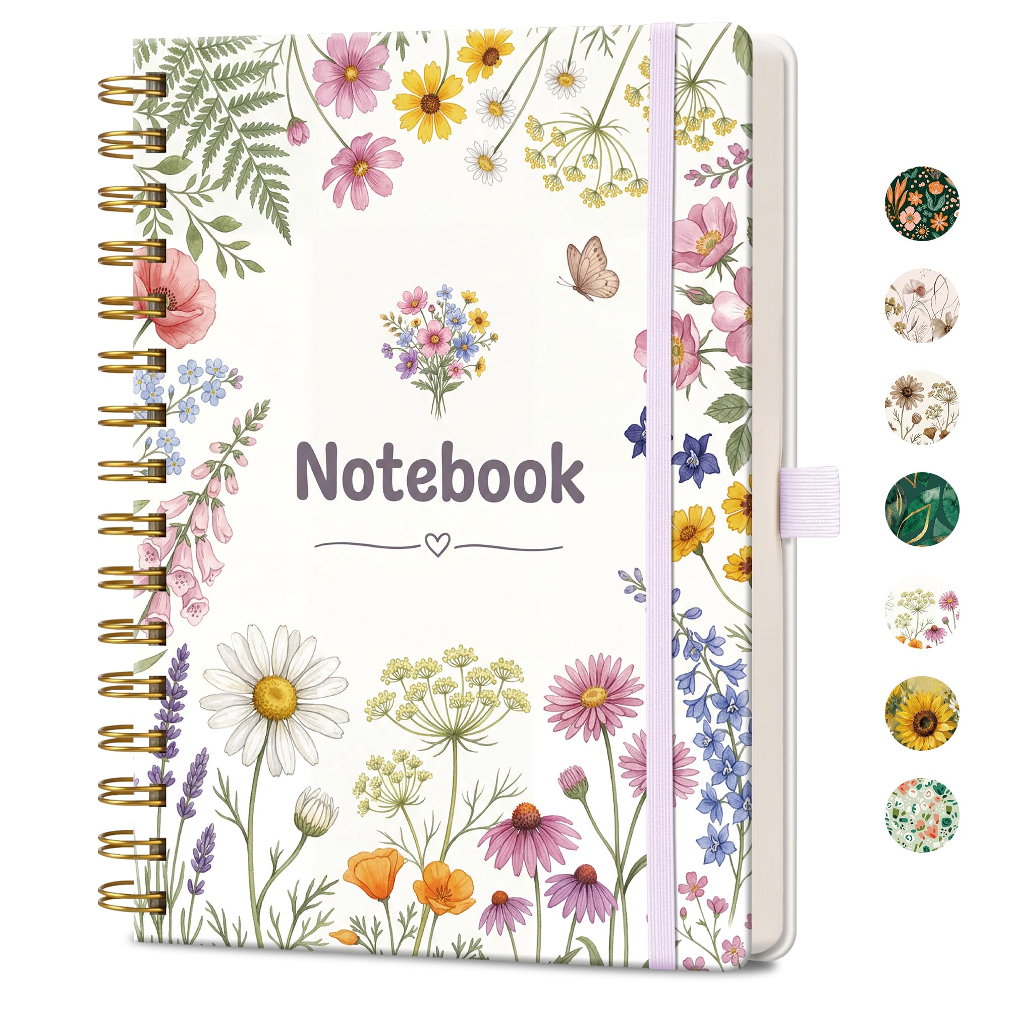 AUTEMPO A5 Spiral Notebook, 160 Lined Pages, Wildflower Botanical