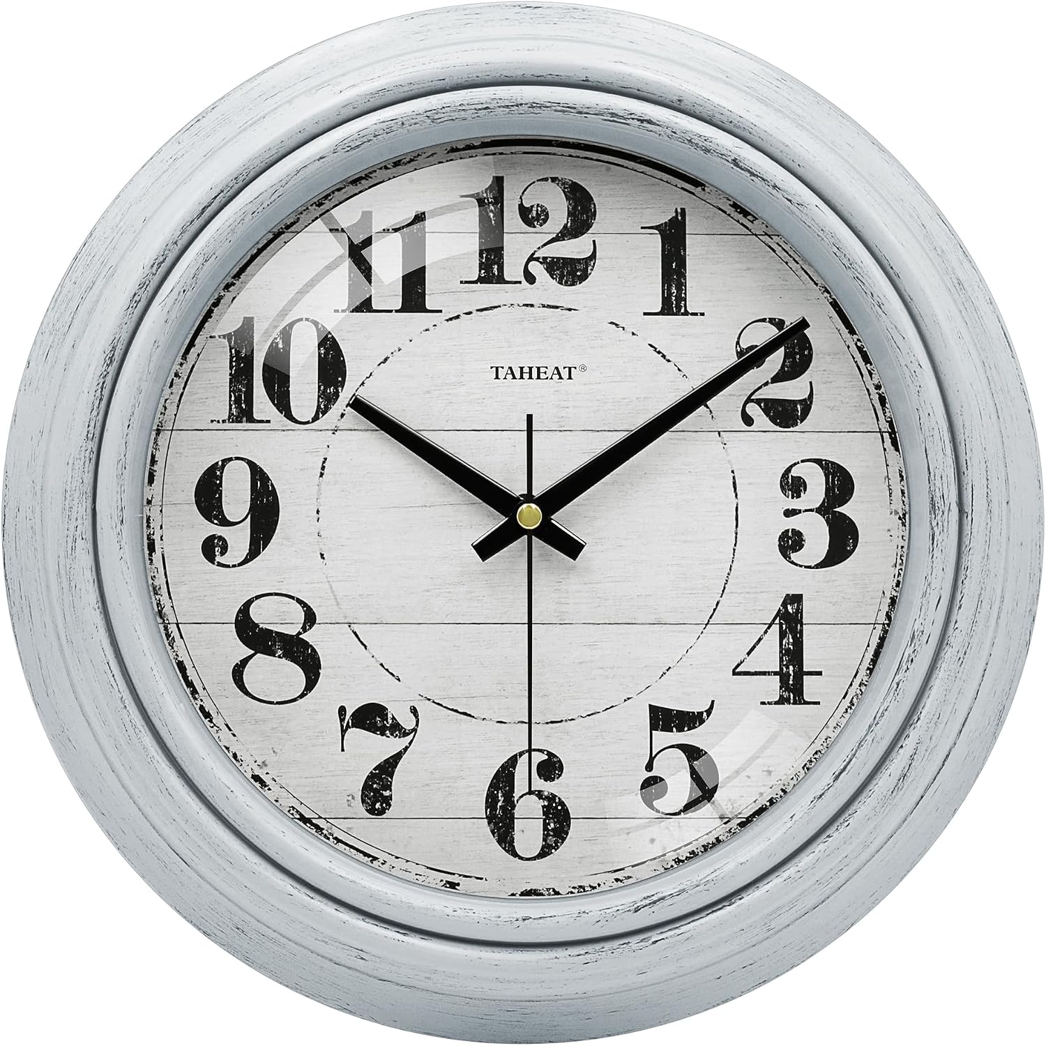 TAHEAT 10 Inch Small Wall Clocks Battery Operated, Vintage Retro Blue Silent Non Ticking Minimalist Bathroom Clock for Living Room, Bedroom Decor
