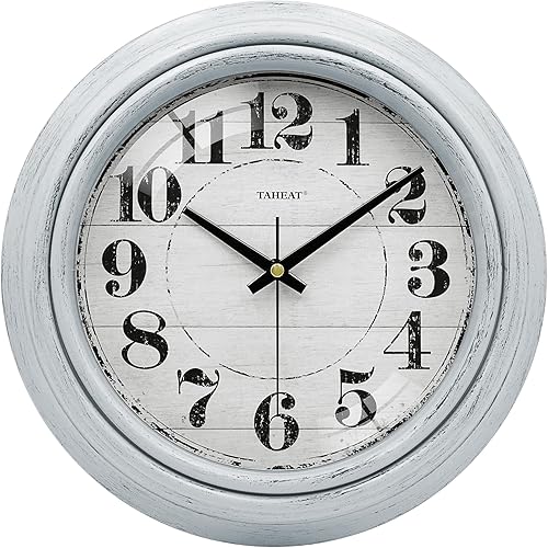 TAHEAT Reloj de pared, 10 pulgadas, vintage, retro, azul, silencioso, sin tictac, funciona con pilas, relojes de pared decorativos para sala de