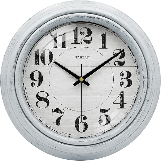 TAHEAT 10 Inch Small Wall Clocks Battery Operated, Vintage Retro Blue Silent Non Ticking Minimalist Bathroom TAHEAT 10 Inch Small Wall Clocks Battery Operated, Vintage Retro Blue Silent Non Ticking Minimalist Bathroom Clock for Living Room, Bedroom Decor