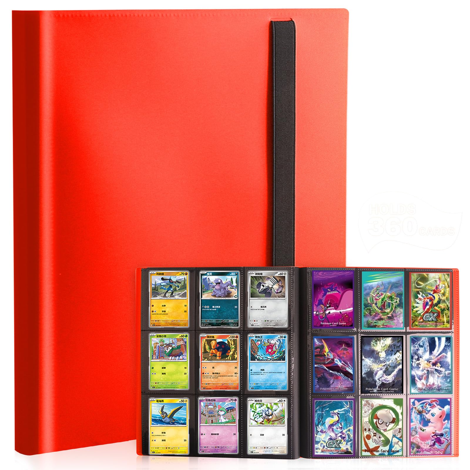 Classeur de cartes 9 poches rouge 20 pages capacité 360 emplacements