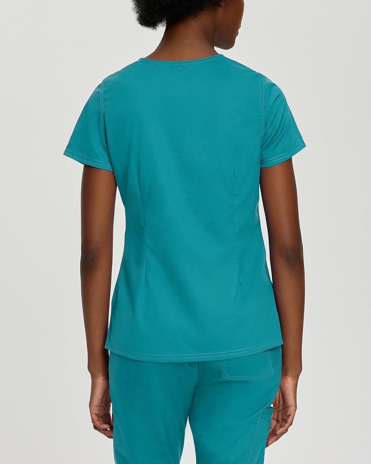 Landau Proflex Tailored Fit Stretch 3-Pocket Mock Wrap Scrub Top for Women 4161 Teal - Image 3