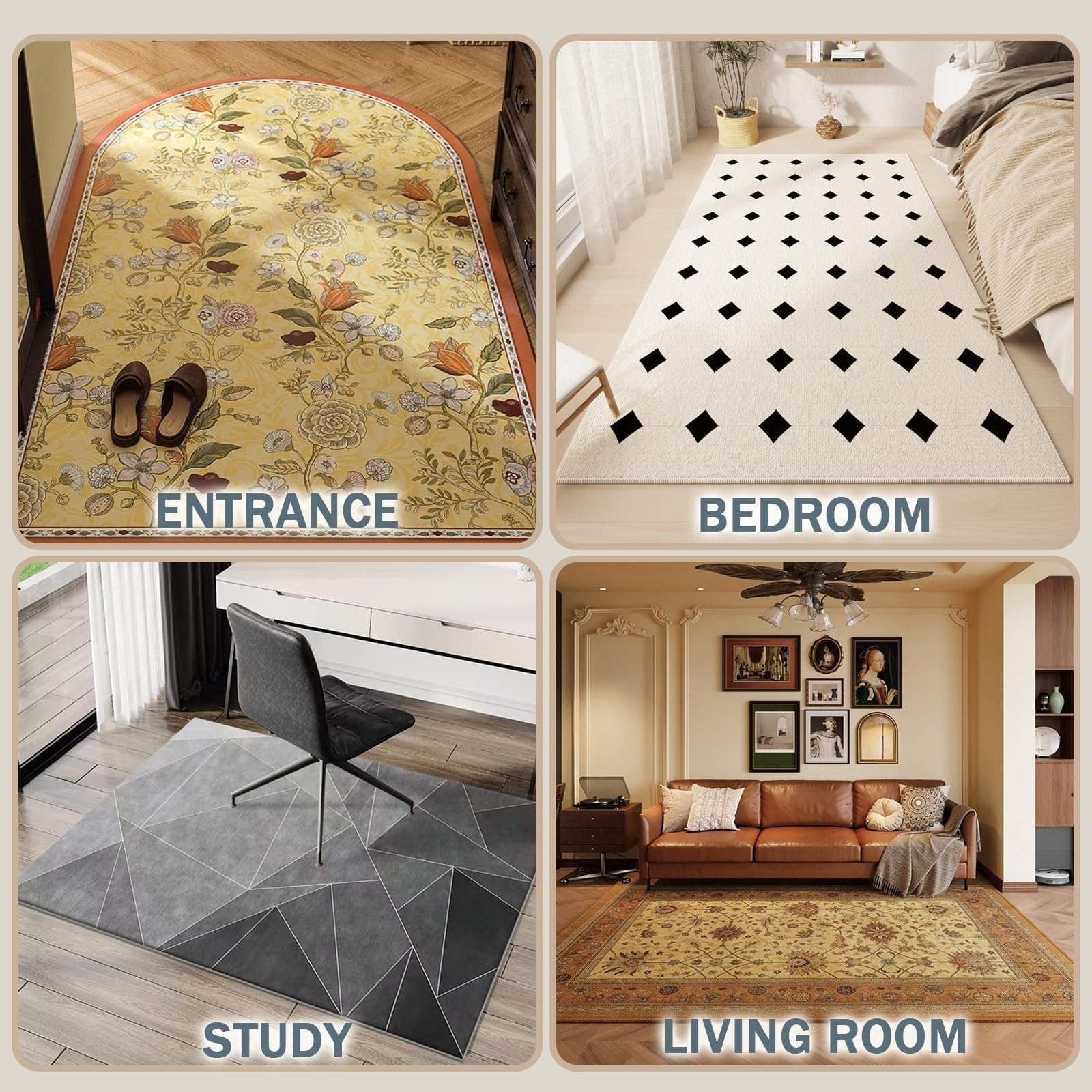 Odot Tappeto Sedia Ufficio Gaming Studio Semicerchio Tappeto Salvapavimento Antiscivolo Protettore del Pavimento Tappetino per Sedia Ufficio con Ruote per Parquet Piastrelle (Cachi,120x180cm)
