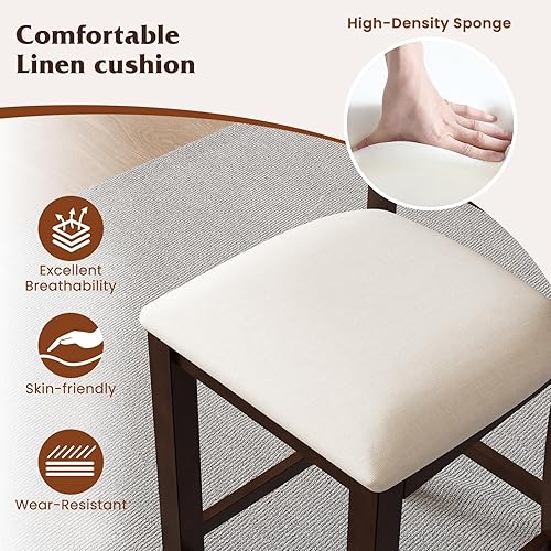 Miniatura 6 de Giantex Juego de 2 taburetes de bar de 24 pulgadas, taburetes de bar de altura de mostrador de granja con reposapiés, respaldo cruzado, cómodo cojín