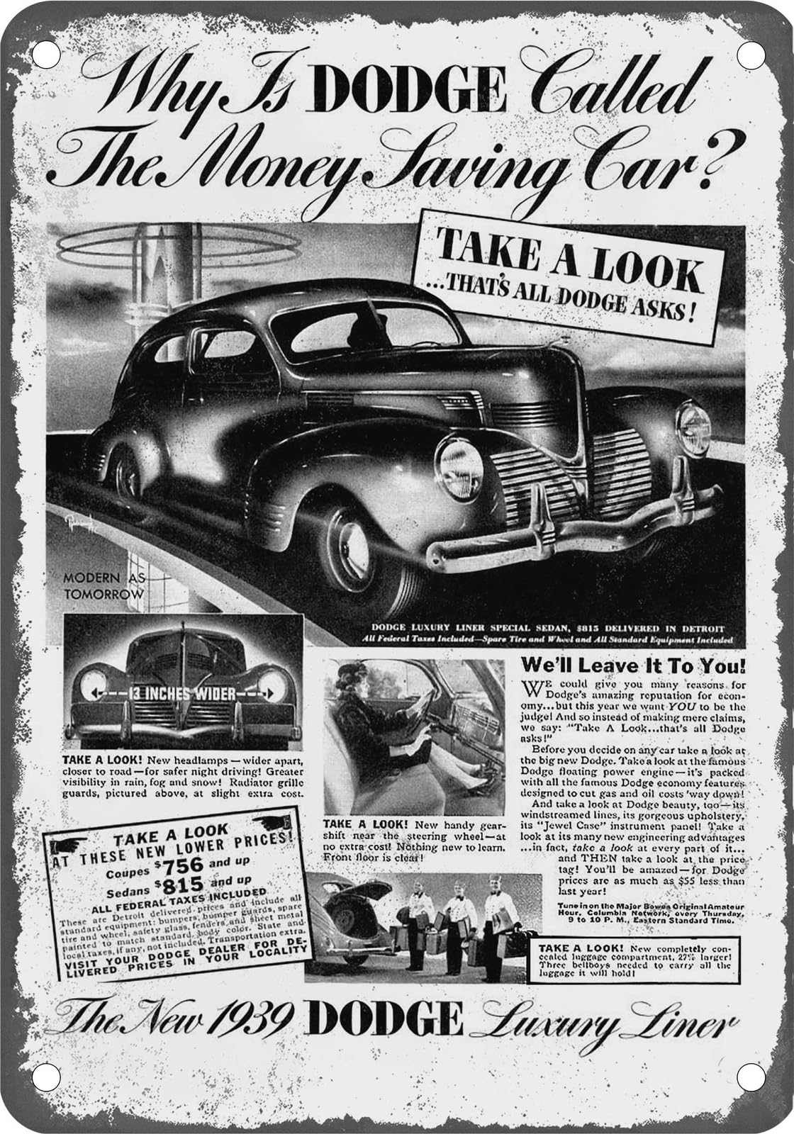Miaomansenstore Metal Sign - 1939 Dodge Vintage Ad 03 - Old Retro Rusty Look Home Decor