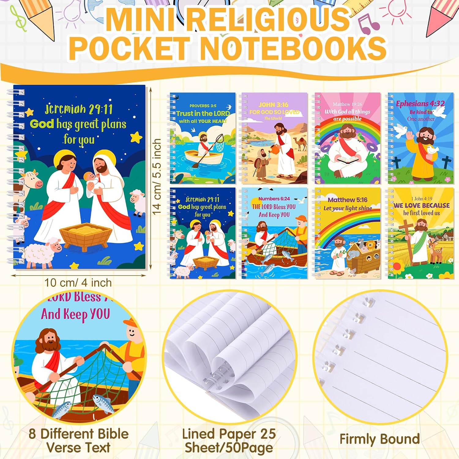 Crtiin 48 Pcs Christian Notepads Pencils Set, Kids School Gifts, Colorful 3 image 2