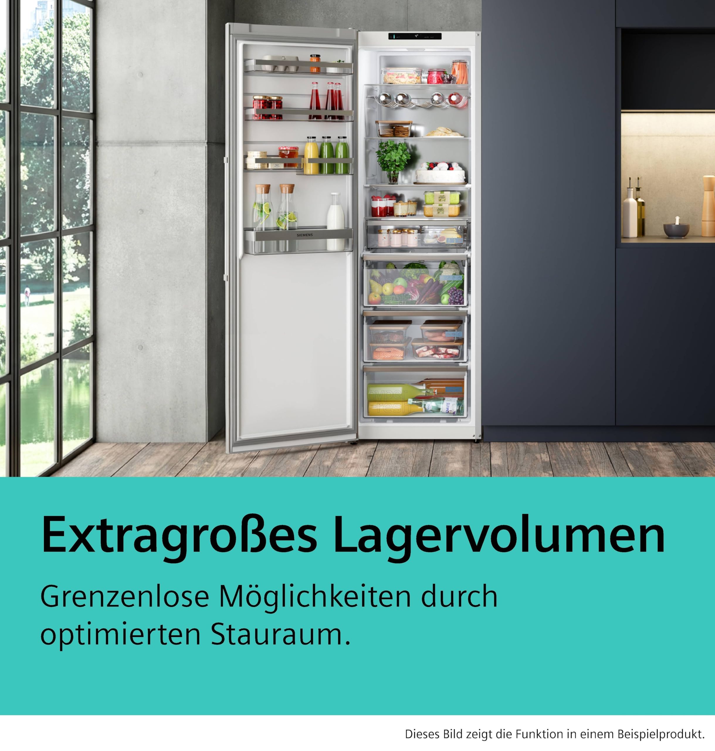 Siemens iQ300 Freistehender XXL Kühlschrank 186,2 x 59,5 cm, KS36NVICG, 402 L Kühlen, Total noFrost, hyperFresh 0°C Schubladen, LED-Beleuchtung, Metall-Rückwand, antiFingerprint Edelstahl