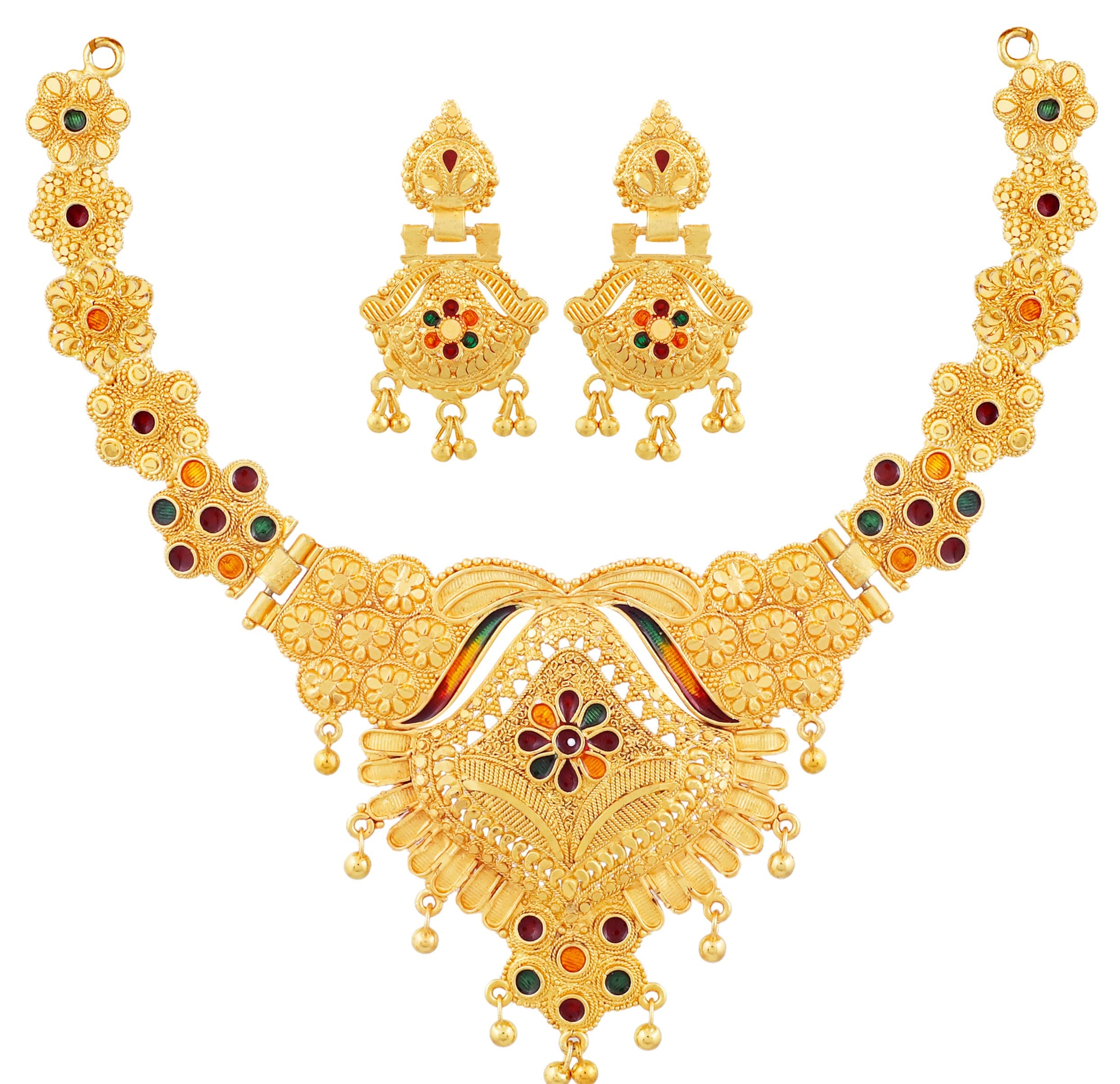 Mansiyaorange Traditional Floral Golden Multi Choker Jewelry Set/Jualry Set/NecklaceSet/Jewellery/julry Set For Women(5.1 Inch Long)