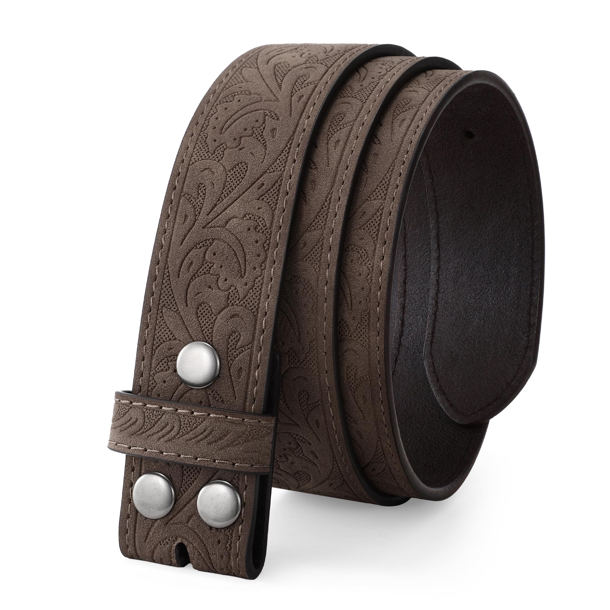 TRIWORKS Western Belt Strap for Men without Buckle 1.5" Wide Floral Engraved Embossed Leather Belt Strap