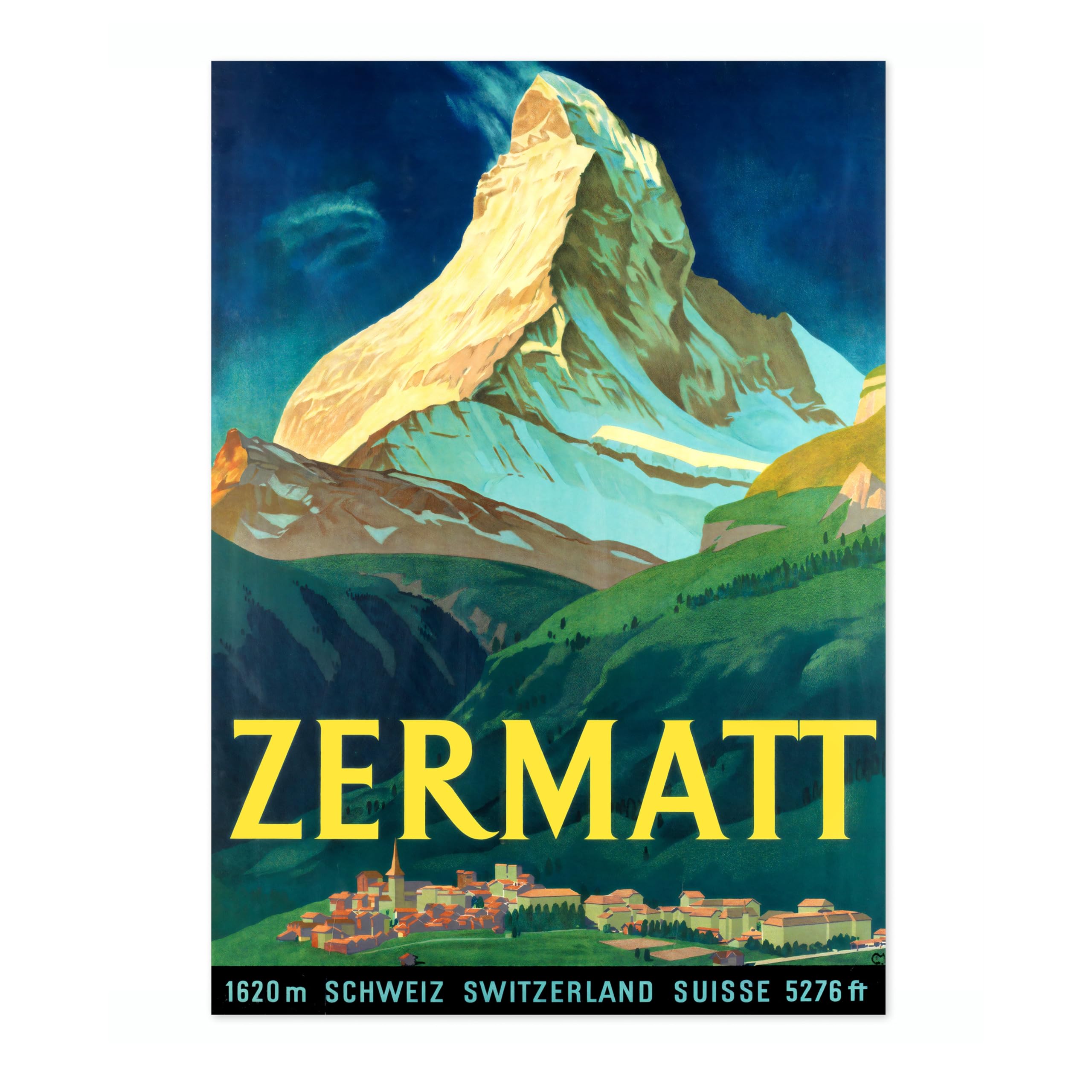 Mt Zermatt, Switzerland Vintage Skiing Poster, Minimalist Wall Art, Mountain Travel Prints, Snow, Ski Trip Home Decor, A5 (Print Only) - 21x14.8cm