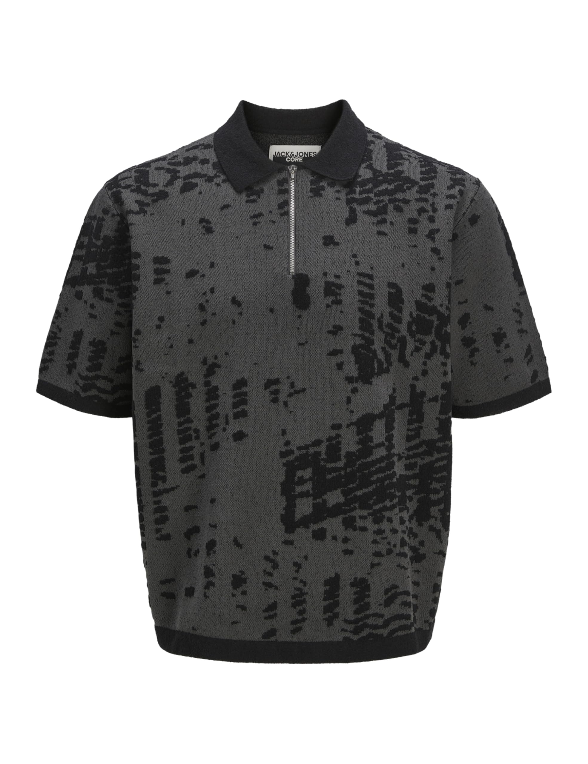 Jcolloyd Knit Ss żakardowa bluza polo z zamkiem błyskawicznym, asfaltowy, L