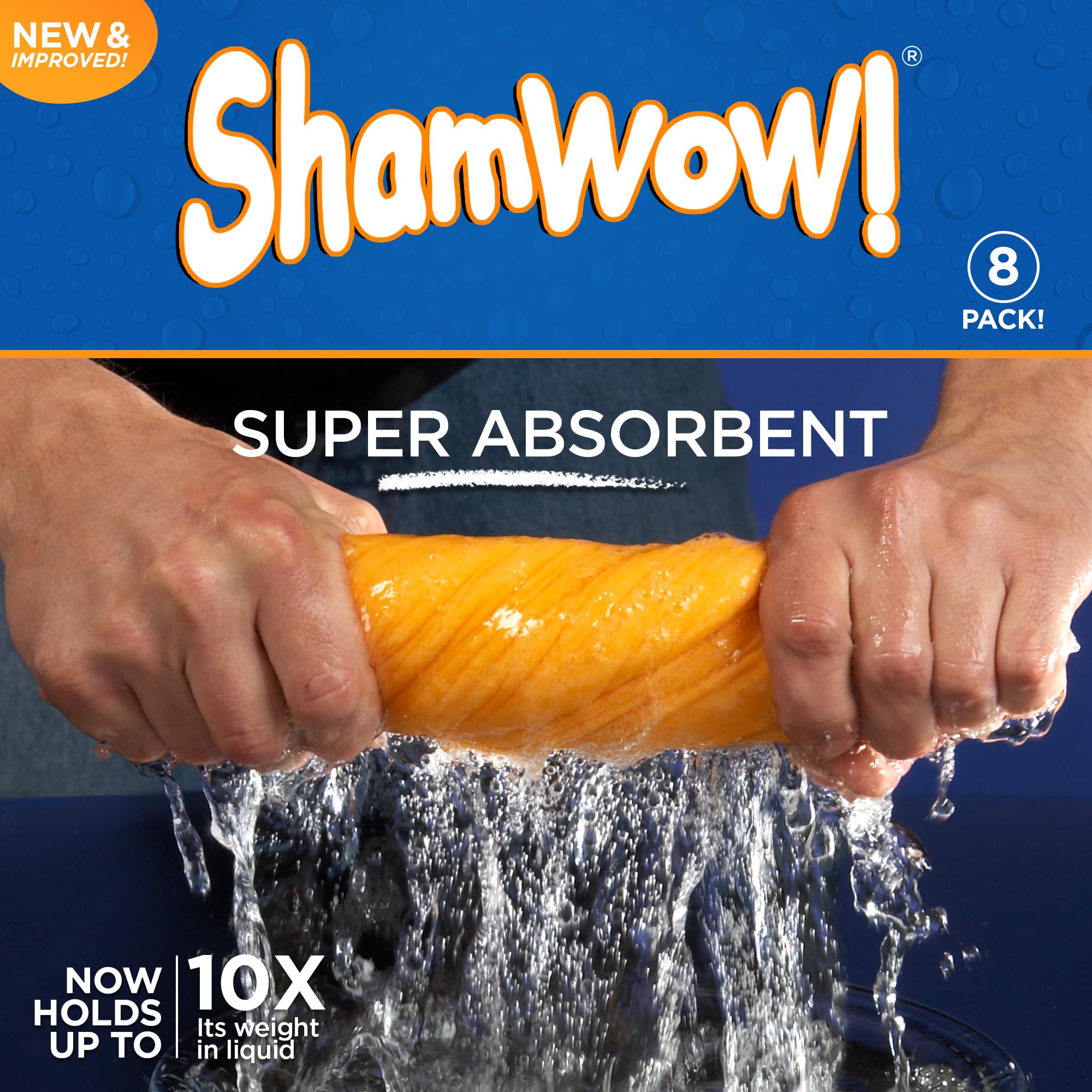 ShamWow El Original de Super Absorbente Multi-Propósito de Limpieza Shammy (Gamuza) una Toalla de Tela Lavable a máquina, no se rayará Paquete de 8 Naranja