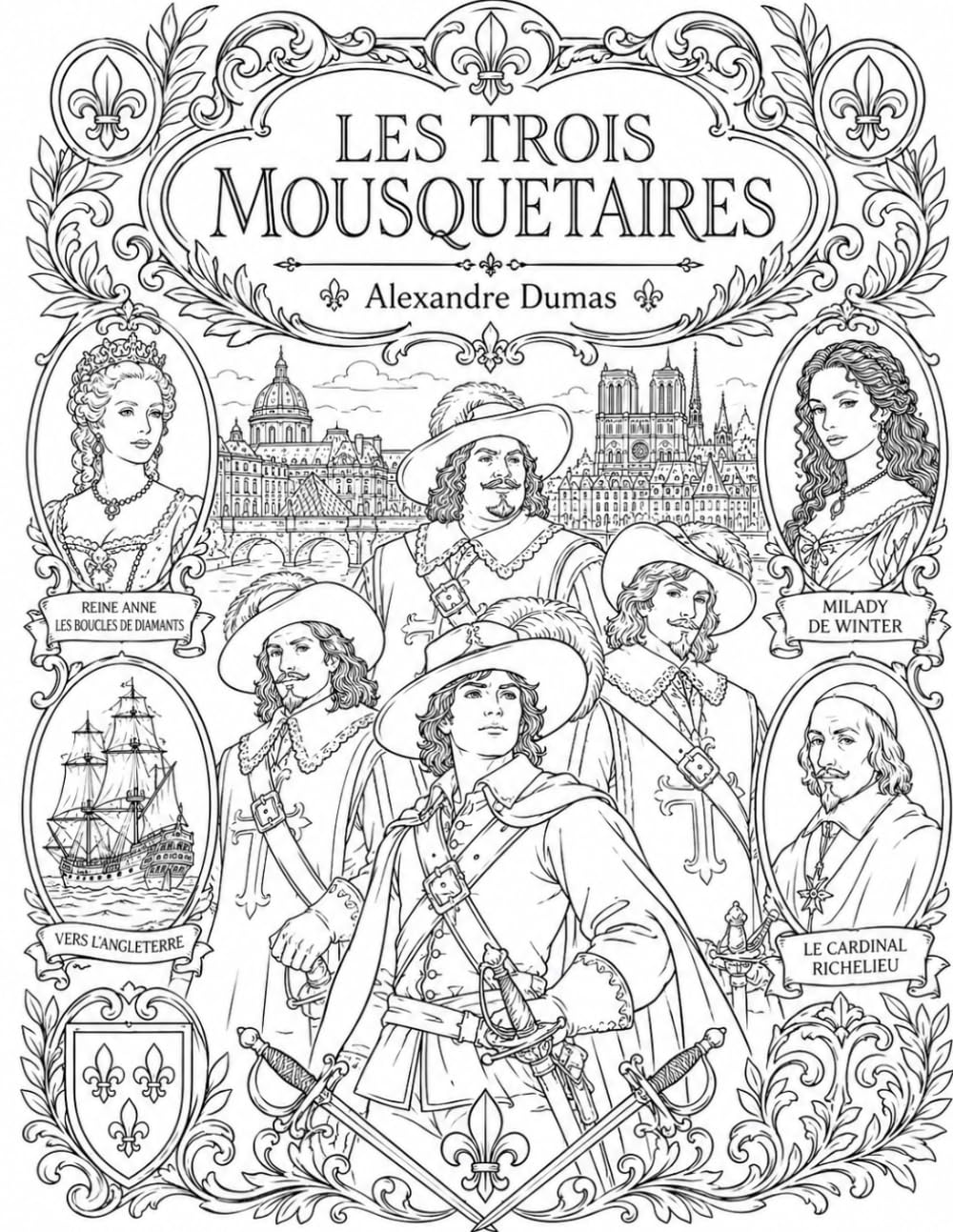 Les Trois Mousquetaires Coloriage Littéraire de Luxe: 72+ scènes illustrées du chef-d'œuvre d'Alexandre Dumas, Livre de coloriage littéraire pour adultes (Literary Coloring Books for Adults & Teens)