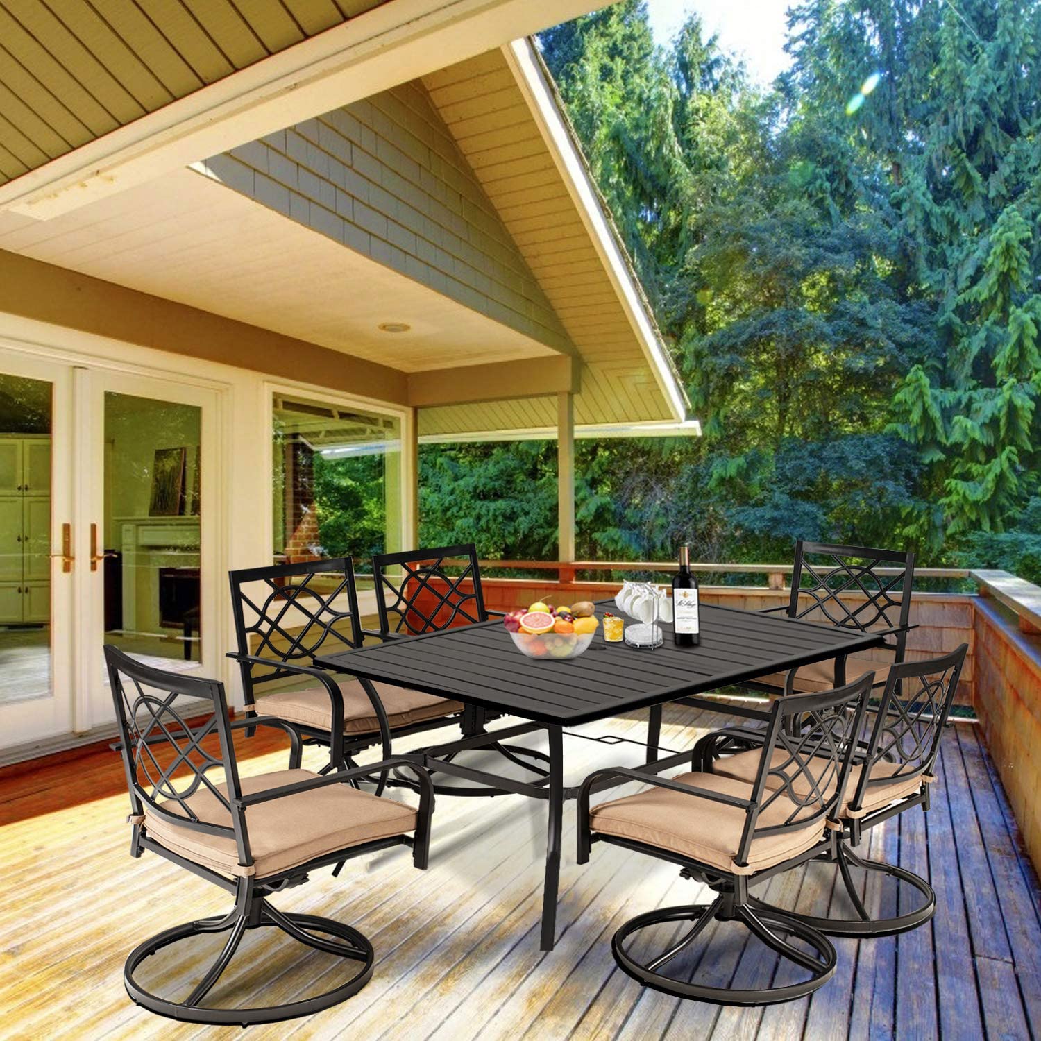 Amazon.com: Betterland Patio Rectangular Dining Table 60" x 37" Outdoor  Metal Steel Frame & Slat Tabletop with 1.57" Umbrella Hole for 6-8 Person,  Classic Black : Patio, Lawn & Garden