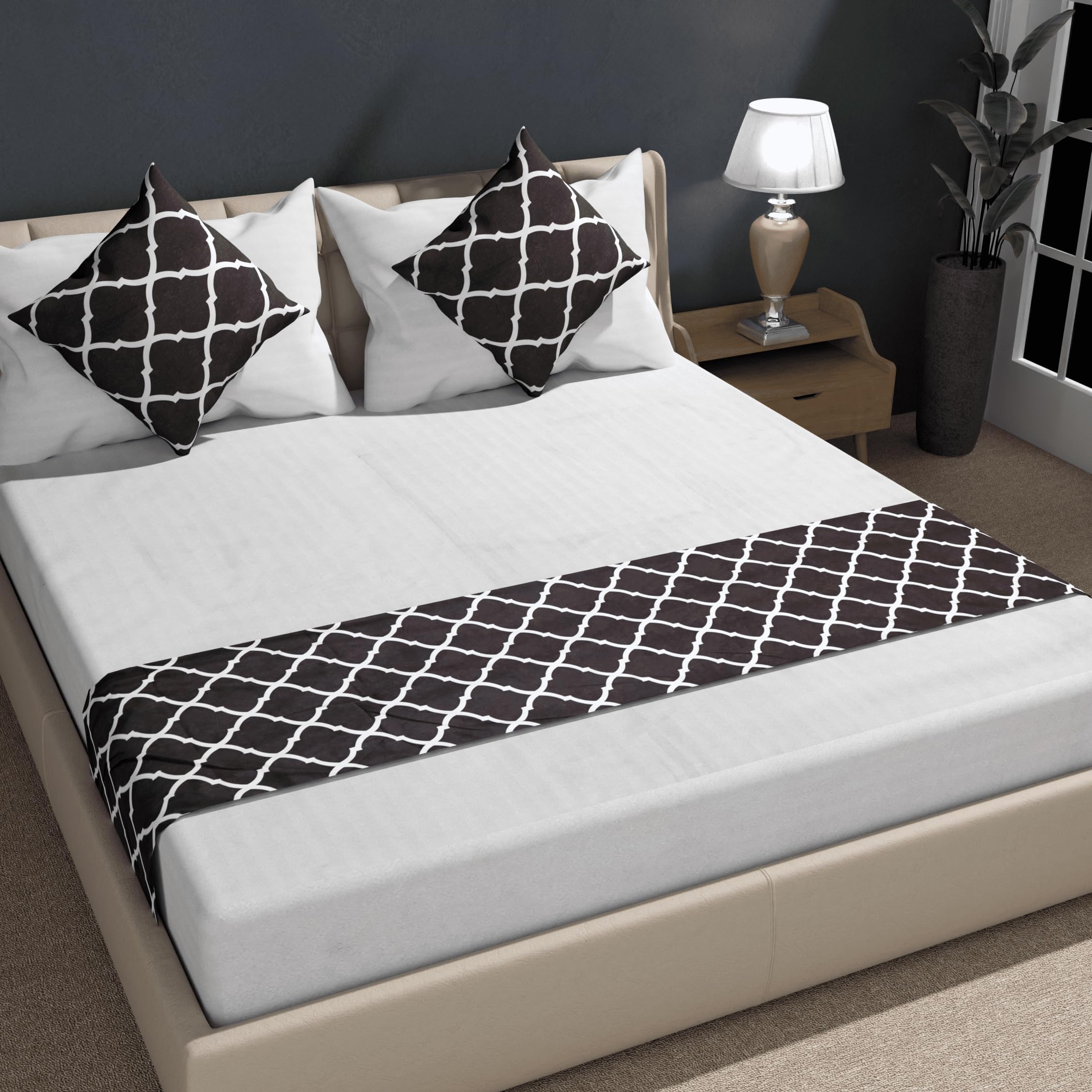 Shri Anand Creations Digital Print Super Soft Fabric Bed Runner Scarf with Matching Cushion Covers/Slipcover Mattress Protector/Bed Linen Scarf/Decorative Set for Bedrooms/Hotel Rooms (Design-8)