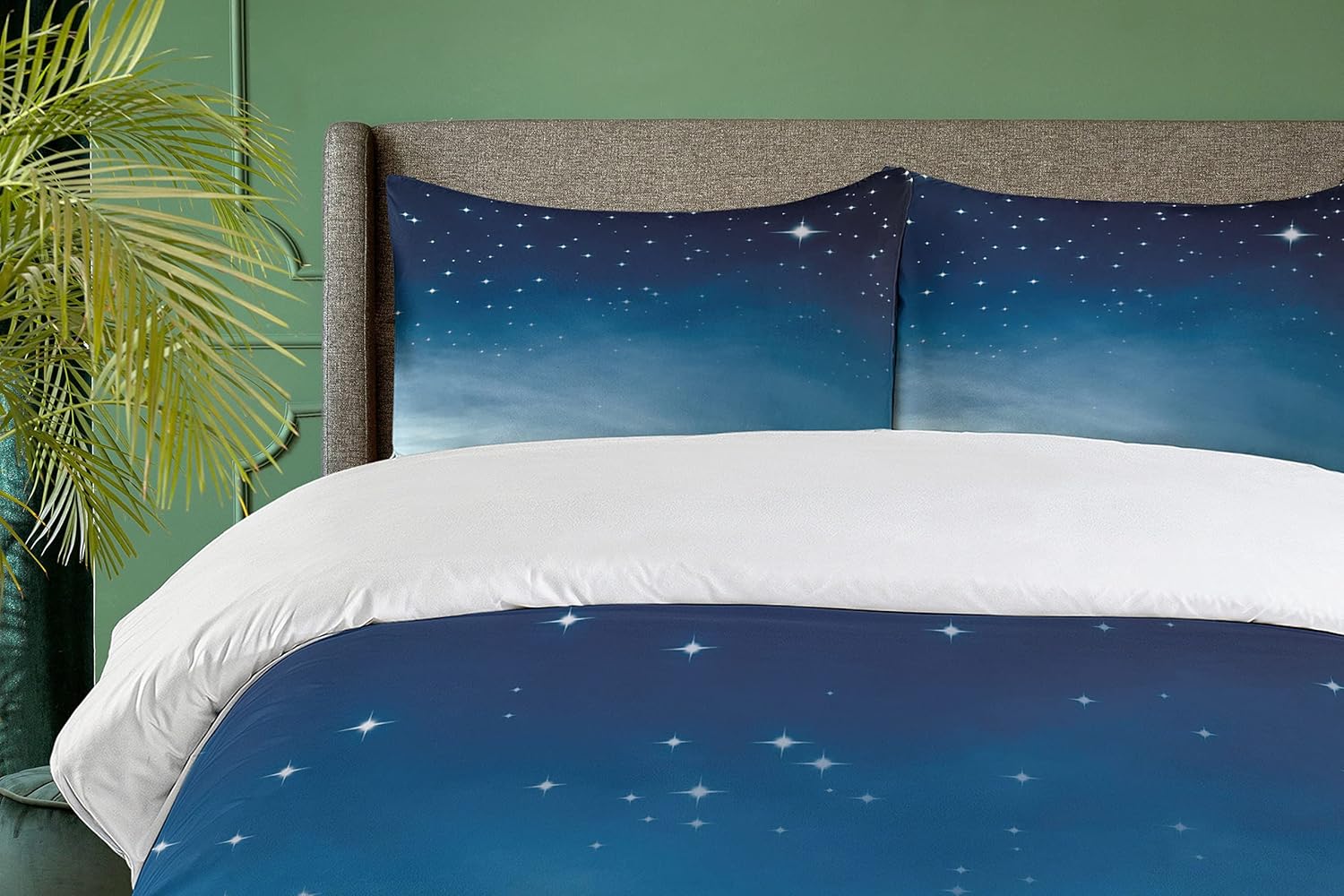 Ambesonne Night Duvet Cover Set, Ombre Inspired Sky Vibrant Stars Universe Astronomy Exploration, Decorative 3 Piece Bedding Set with 2 Pillow Shams, King Size, Pale Blue Dark Blue King Pale Blue Dark Blue