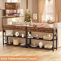 Vista 7 de Ecoprsio Mesa de entrada con salidas y puertos USB, mesa consola con 2 cajones, mesa de sofá pequeña con estantes de almacenamiento para sala