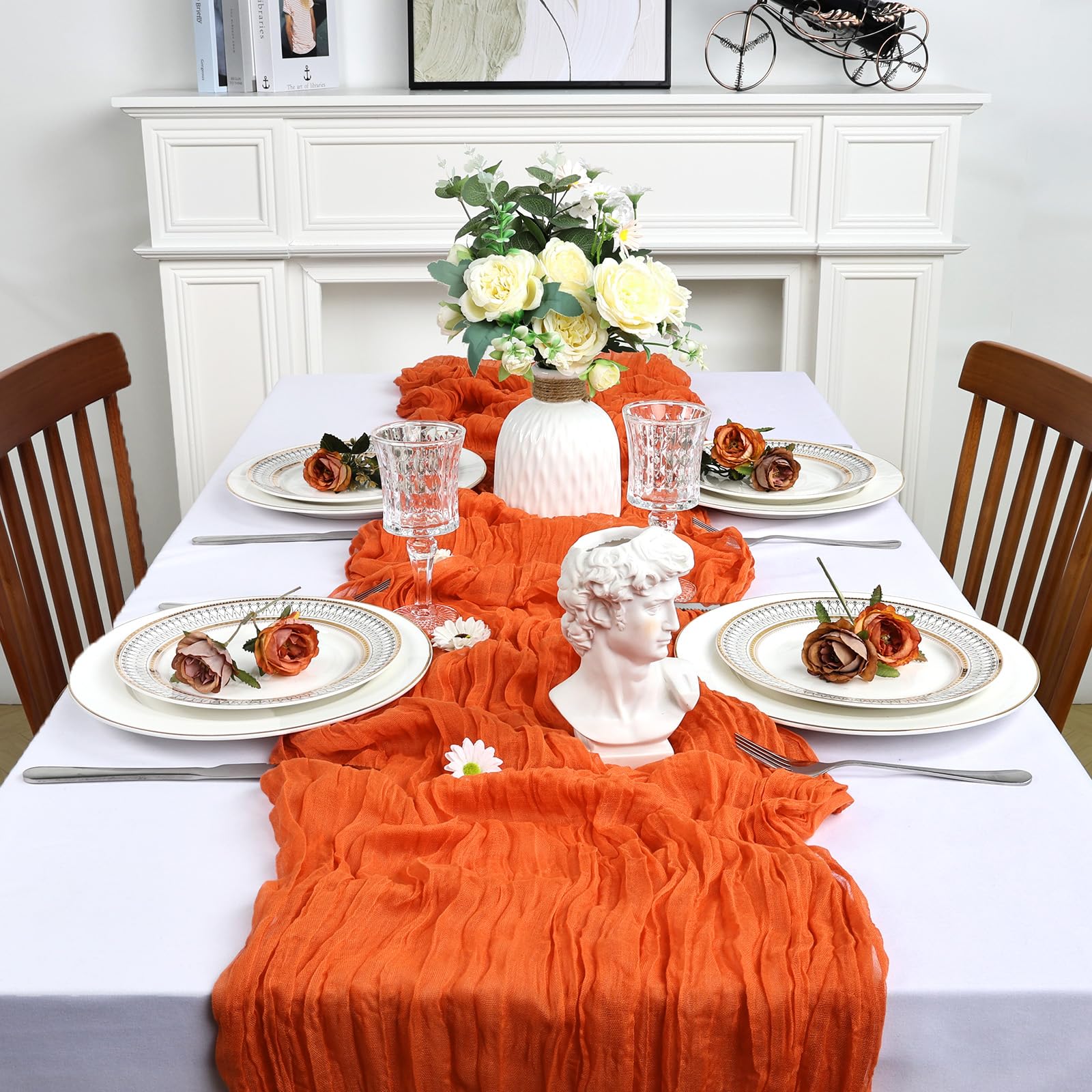Confezione da 16 runner da tavola autunnali in garza arancione, 3 m, in garza e formaggio, 30 cm, stile bohémien, velato e rustico, per decorazioni da sposa, baby shower, matrimoni, Ringraziamento