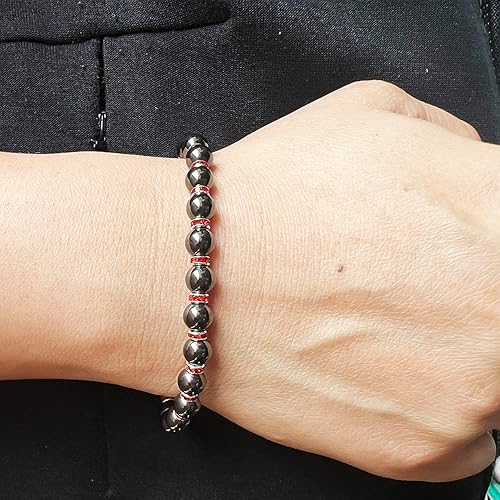 Miniatura 5 de Pulsera magnética para mujer, pulseras de hematita, pulseras magnéticas con circonita, pulsera elástica hecha a mano, elimina la electricidad