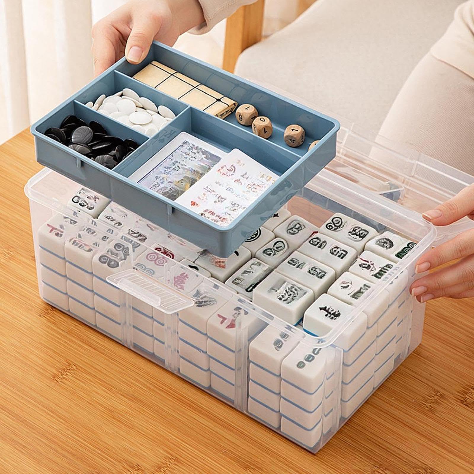 Mahjong Tile Storage Container with Locking Lid Multifunctional 29x16x14.5cm Pink-image-7