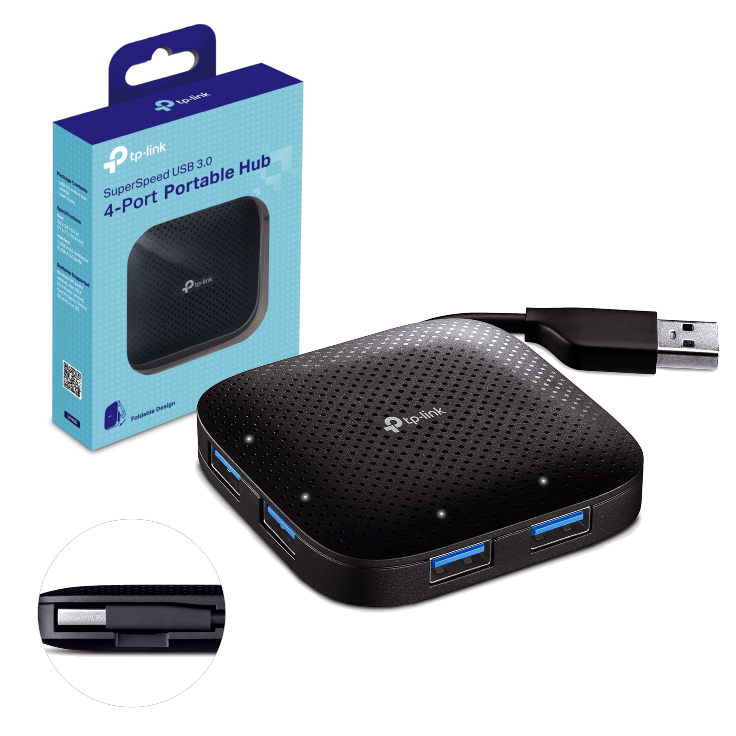 TP-Link UH400 USB 3.0 4-Port Portable Data Hub for Mac, iMac, MacBook Pro Air, Ultrabooks, Tablet, Laptop and Any PC, Windows, Mac OS X and Linux Systems- Black