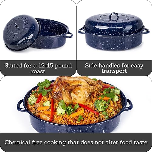 Miniatura 2 de IMUSA Estados Unidos 18" Estilo Vintage Tradicional Azul Moteado Esmalte en Acero Cubierto Oval Tostador