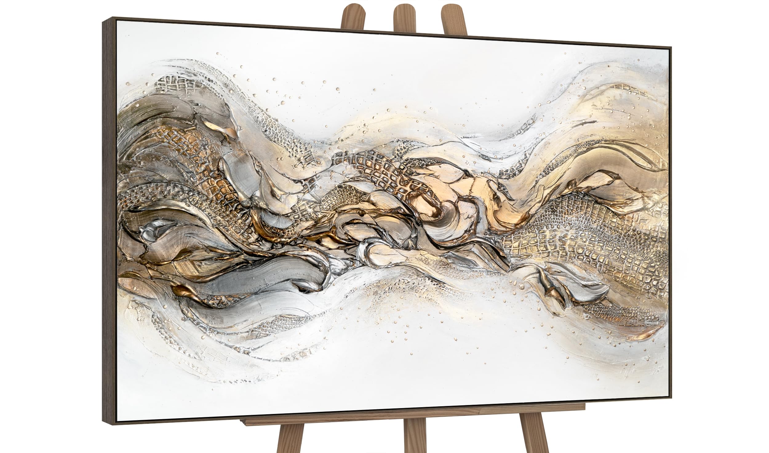 Luxus Abstrakt Acryl Gemälde auf Leinwand handgemalt Wandbilder Gold Weiß 120x80 cm echtes Kunstwerk