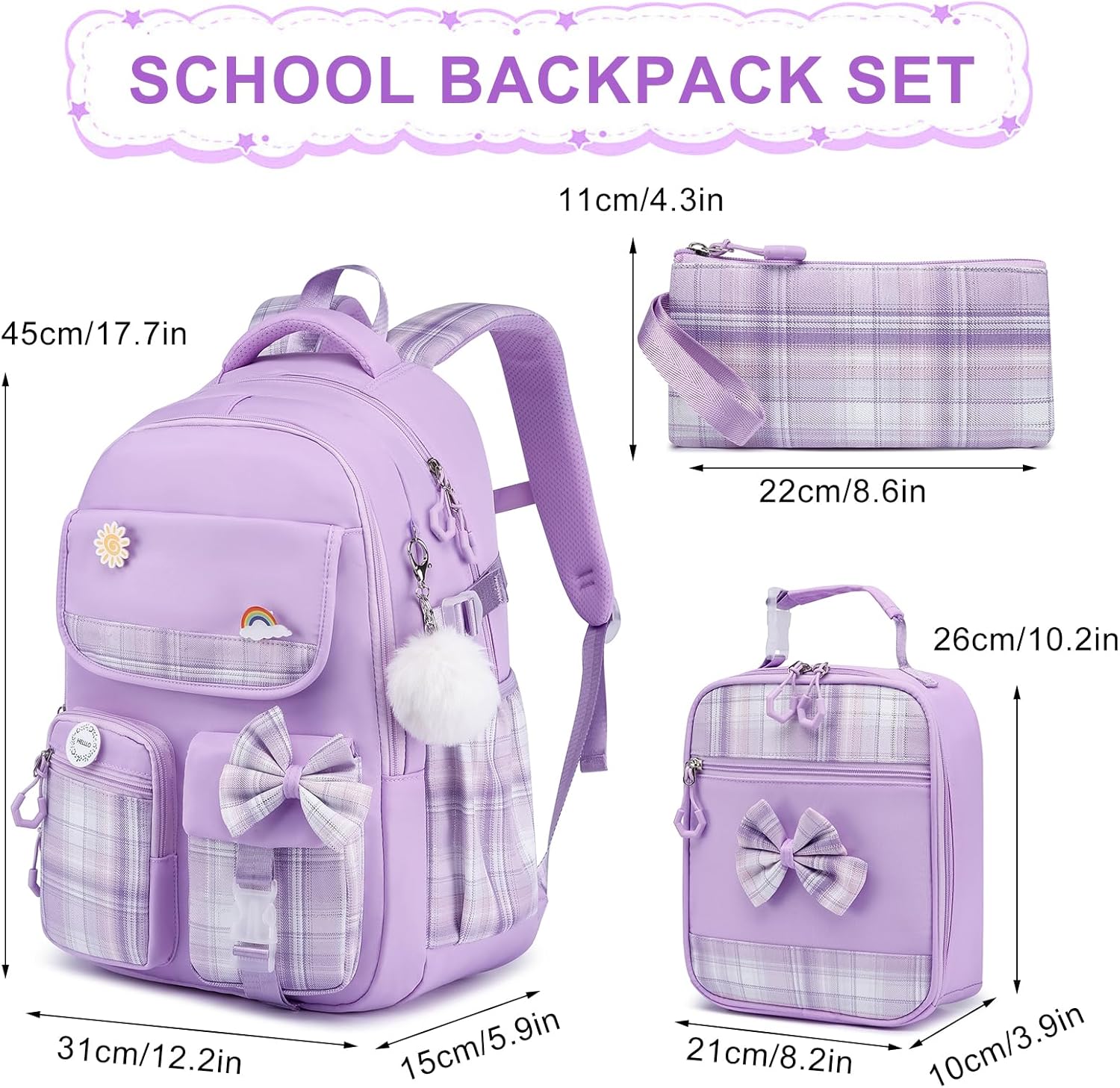 MOMUVO Backpack for Girls Kindergarten Elementary Preschool Middle, Cute Girls Backpack with Lunch Box Pencil Case Set - Image 4