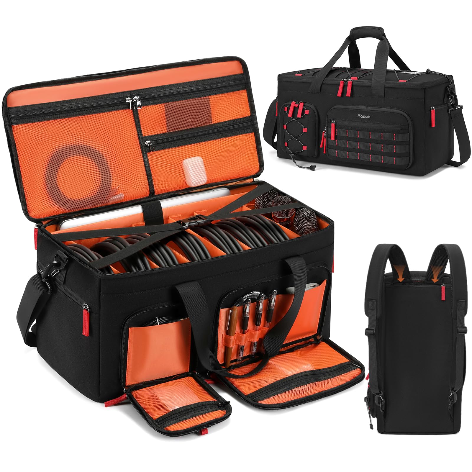 BOSSTIN DJ Cable Bag with Detachable Dividers for Equipment and Music Gear
