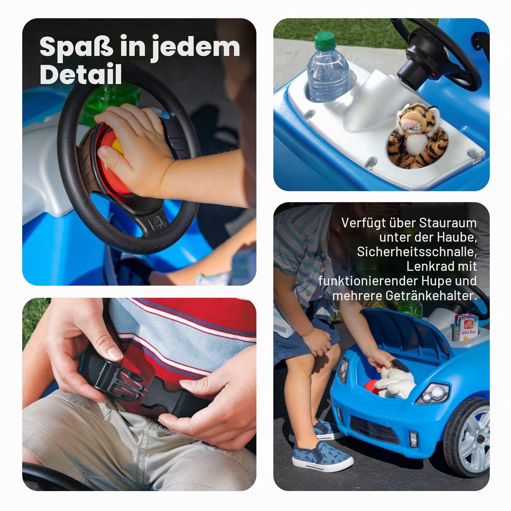Step2 Whisper Ride Kinderauto/Rutscher in Blau | Spielzeug Auto mit Schiebestange | Kinderfahrzeug/Rutscherauto ab 1.5 Jahre