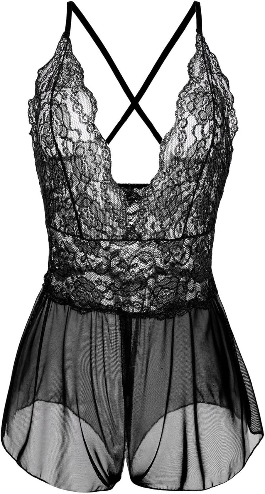 Plus Size Lingerie for Women Sexy Lace Babydoll Sleepwear(XX-Large, Black)