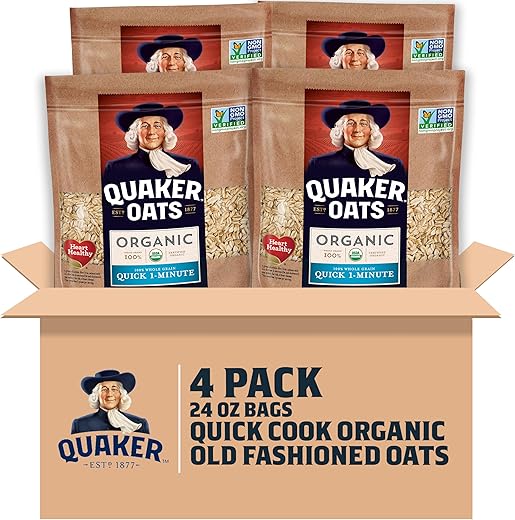 Quaker Organic Quick Cook Oatmeal, Breakfast Cereal, Non-GMO Project Verified, 24 Oz(Pack of 4)