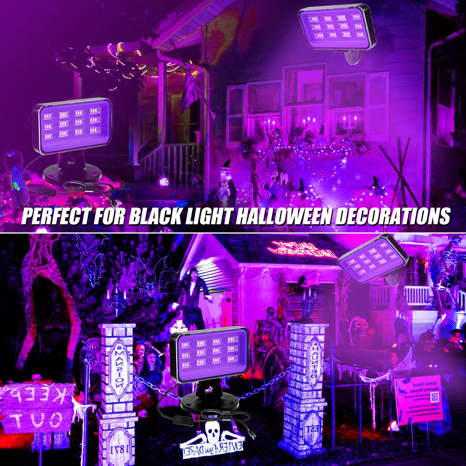 Foco de luz negra de 30 W, LED de alta potencia para exteriores, luz negra, enchufe IP66, impermeable, foco de luz negra de 395 nm para fiesta brillante, Halloween (paquete de 2)