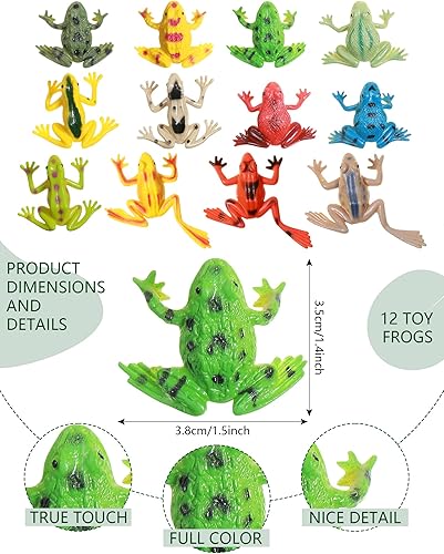Miniatura 3 de Juego de 22 figuras de rana de plástico de lirio de agua para estanques, incluye 12 ranas de plástico y 5 lotos flotantes, 5 plantas artificiales de