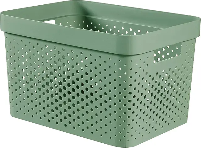 CURVER Bandeja Infinity 17L Verde - Cesta Plástica Reciclada 35,5x26,2x21,9 cm