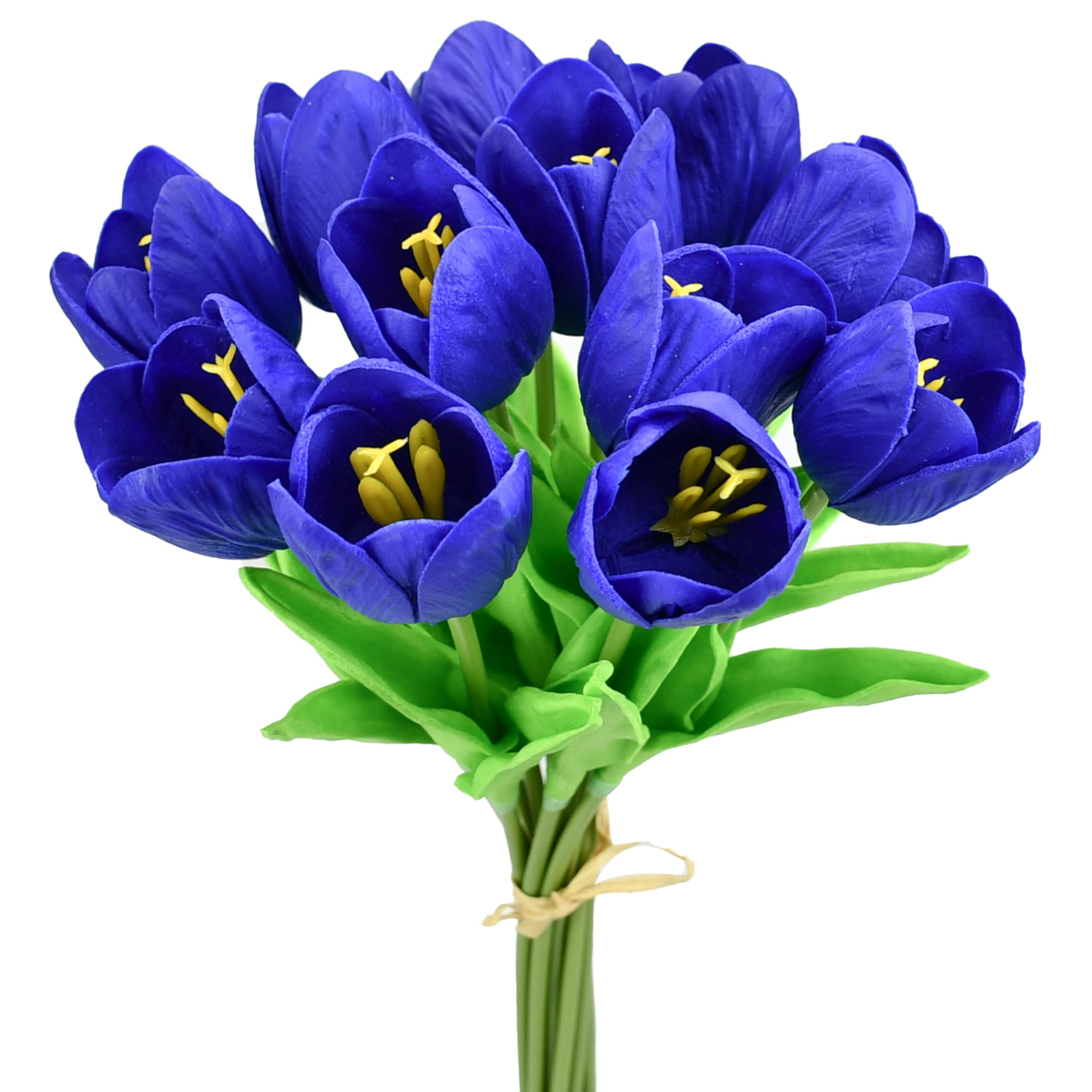 Mandy's Artificial Tulips 12 Stems Royal Blue Partially Open PU Faux Flowers for Easter and Valentine's Day Wedding Home Decor 13.5 Inch