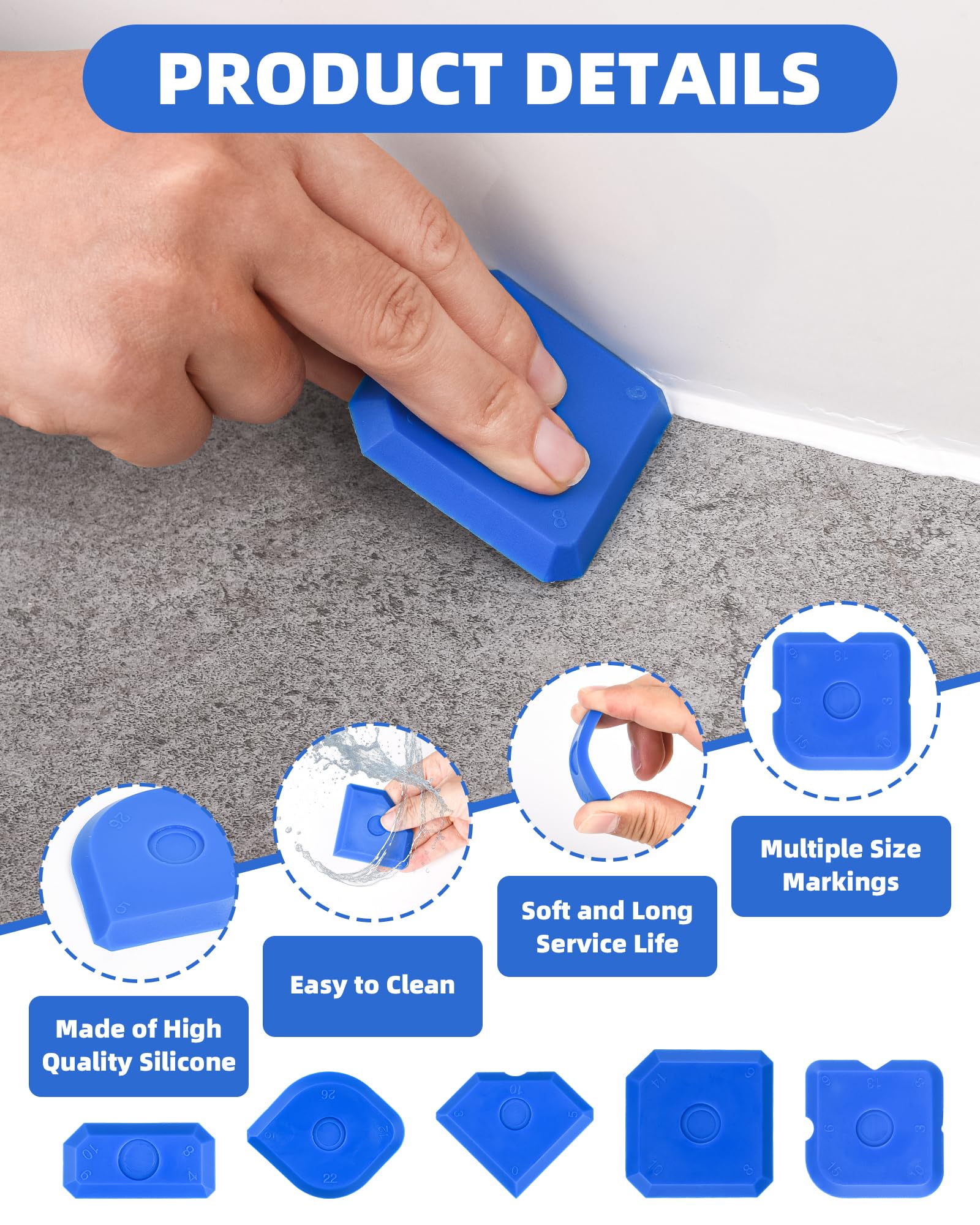 10 Pack Sealant Nozzles with Caps & 5 Silicone Smoothing Tools, Caulking Finishing Kit for Bathroom Kitchen Sink & Shower Sealing - Image 4