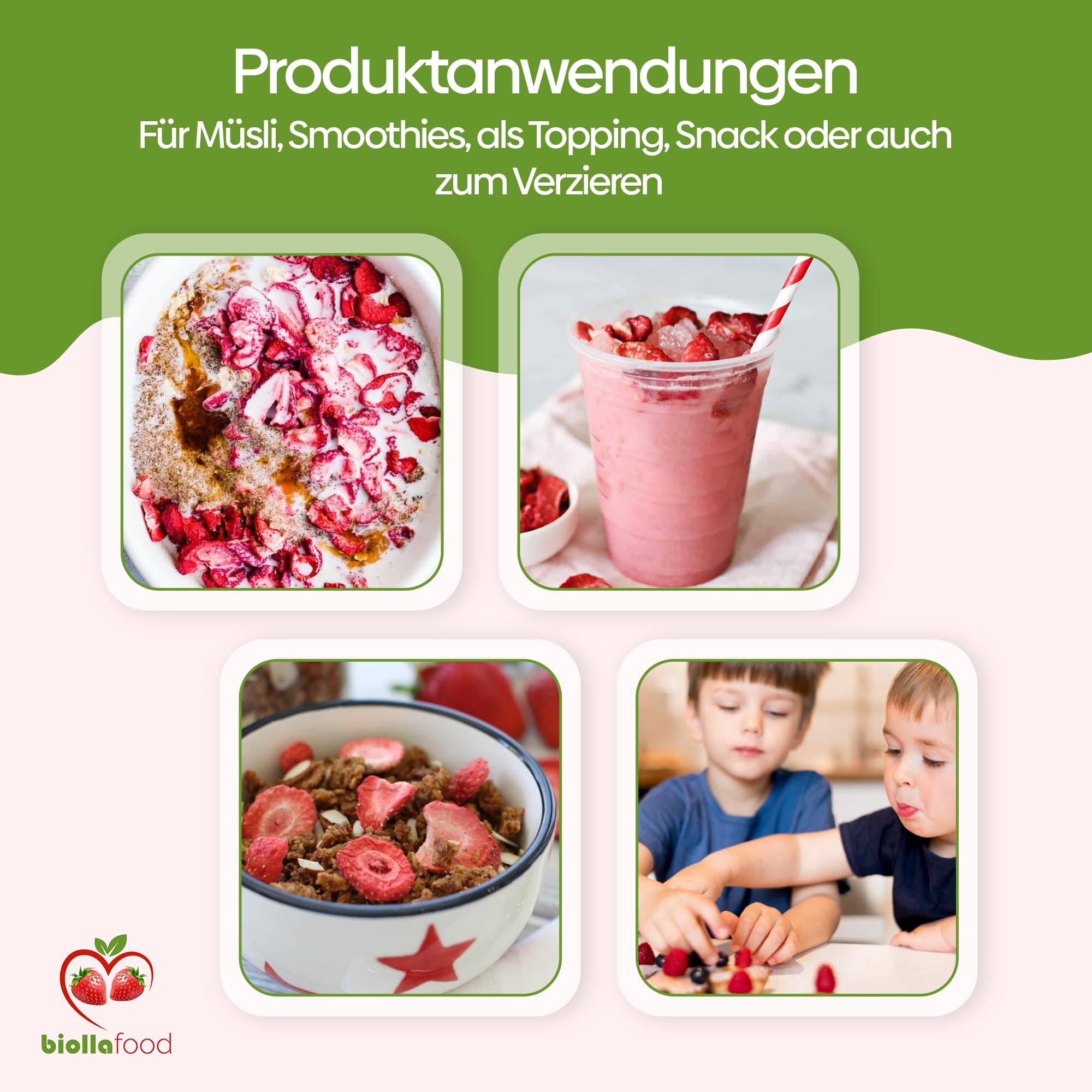 biolla food getrocknete ganze WALD-Erdbeeren, 0,5 kg, frische Ernte, 100% natur. Besonders viele Vitamine und Minearlien. Ideal für Smoothies, Müsli oder zum Tee. Auch als Knabberzeug sehr gesund!