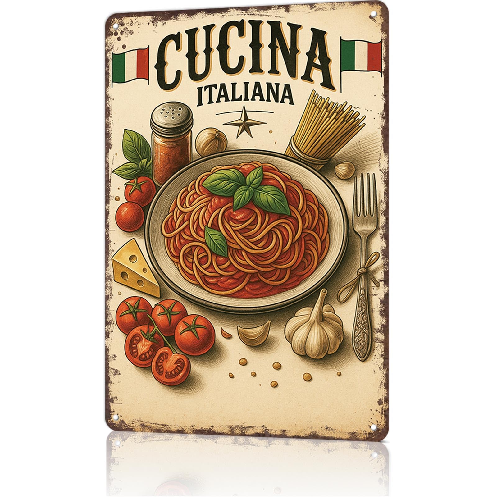 Kwqdozf As Pic Vintage Metal Tin Sign Vintage Style Italian Cuisine "Spaghetti Carbonara"