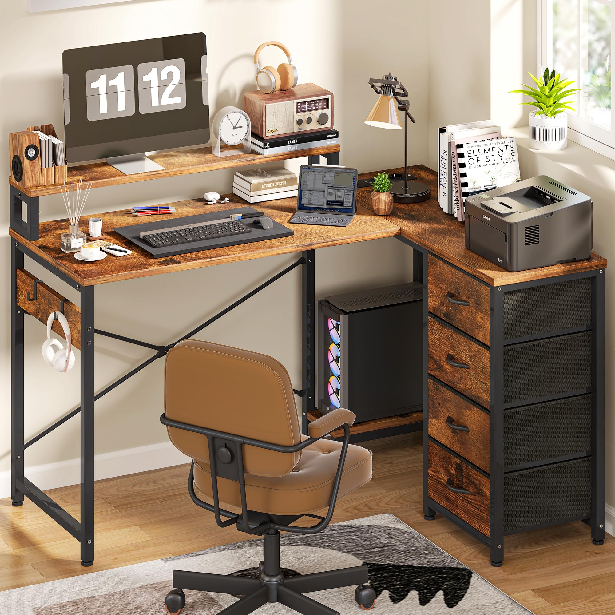 YITAHOME Bureau d'angle multifonction avec étagère de rangement DIY à 4 niveaux - pour domicile, étude, salon - 130x100x