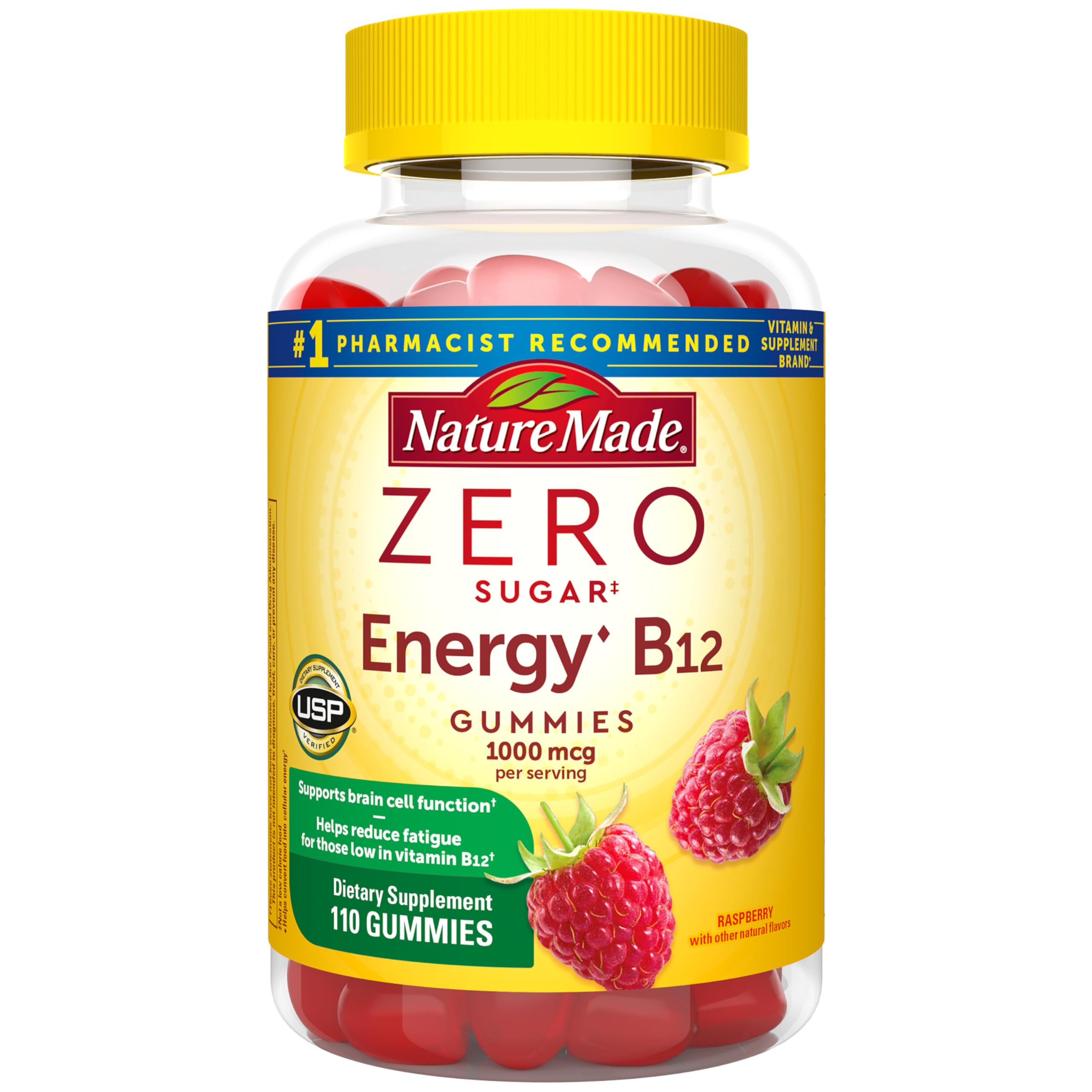 Zero Sugar Energy Vitamin B12 Gummies 1000 mcg per Serving, B12 Vitamins, Energy Metabolism Support, 110 Sugar Free Gummies, 55 Day Supply