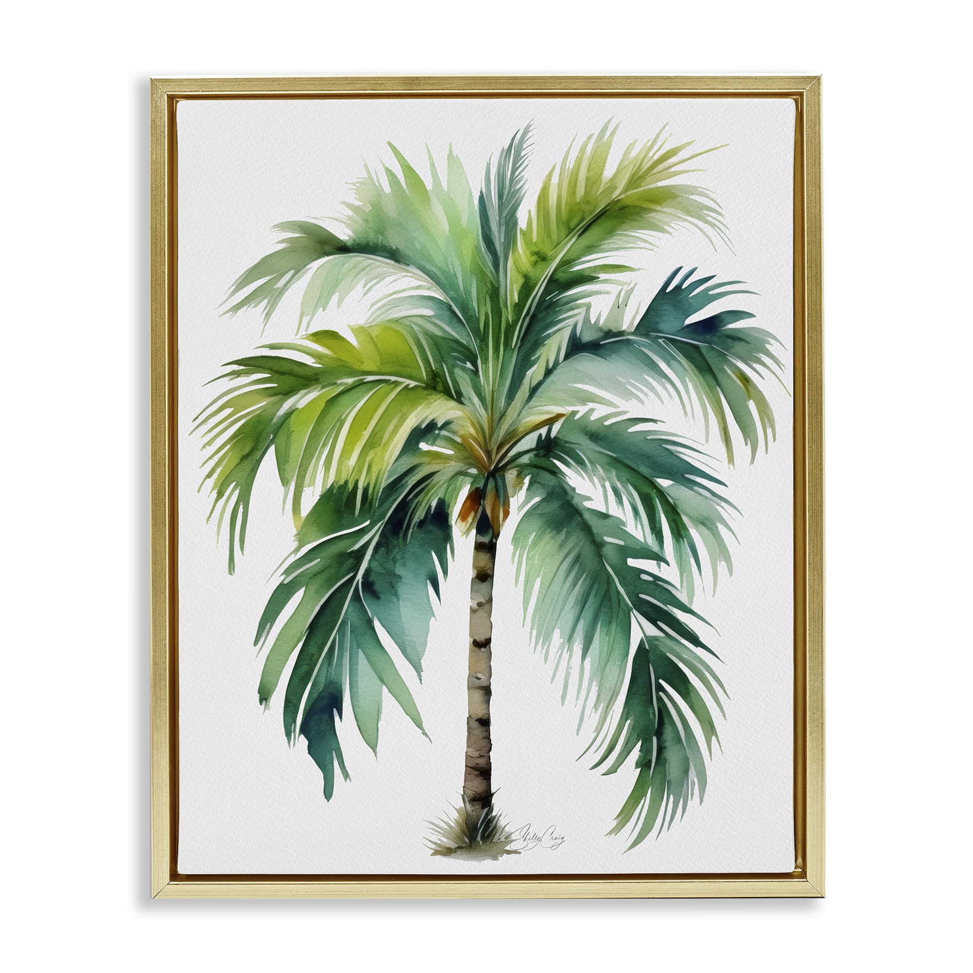 Stupell Industries Metallic Gold (Matte) 'Lagoon Majesty Palm'| Floating Frame Canvas Art