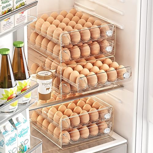 Miniatura 2 de MSHOMELY Soporte para 60 huevos para refrigerador, contenedor de huevos para refrigerador, contenedor apilable de almacenamiento de huevos, caja de