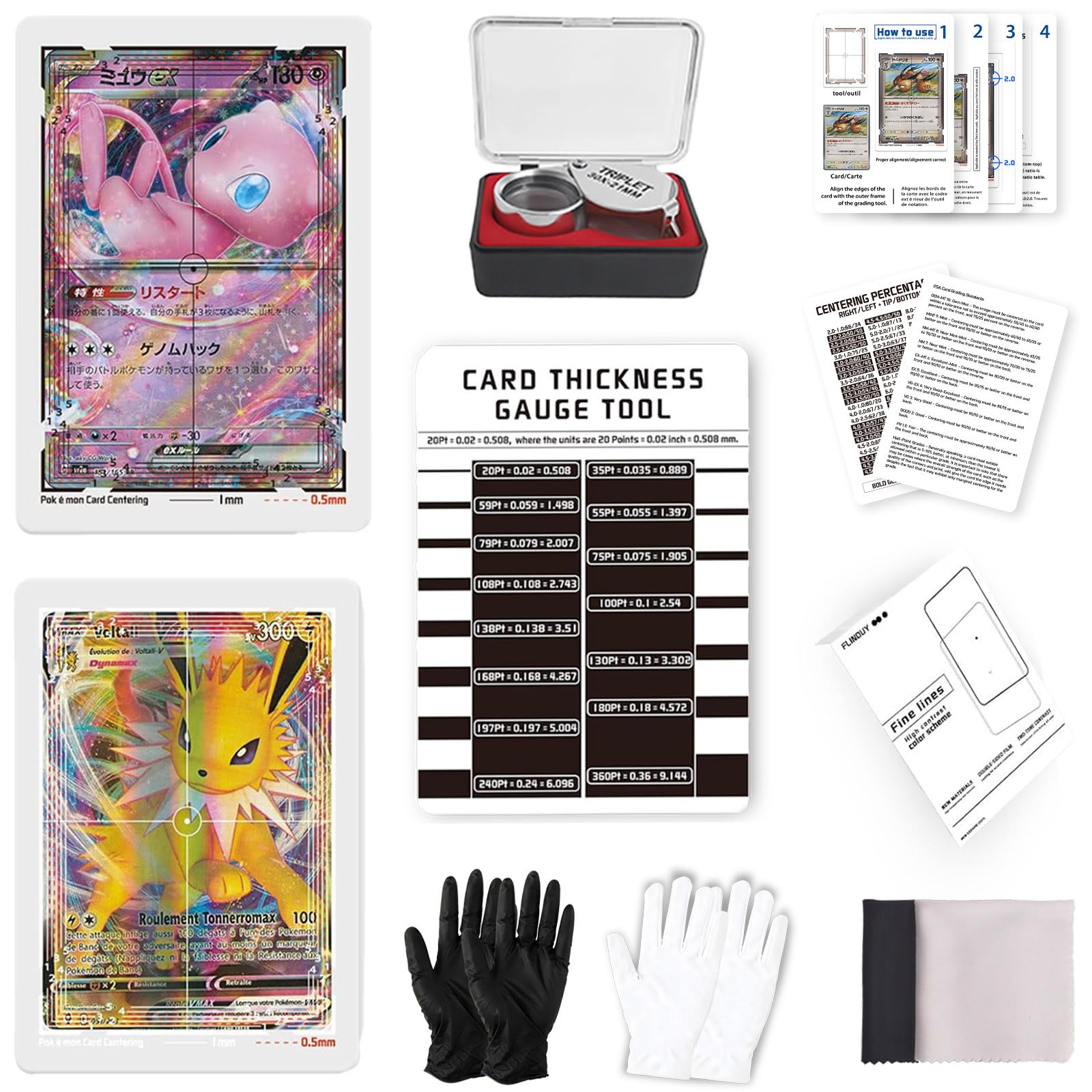 Kit de herramientas de clasificación de centrado de tarjetas compatible con Pokémon TCG, juego de clasificación de tarjetas coleccionables con tarjeta de medición de grosor, accesorios de