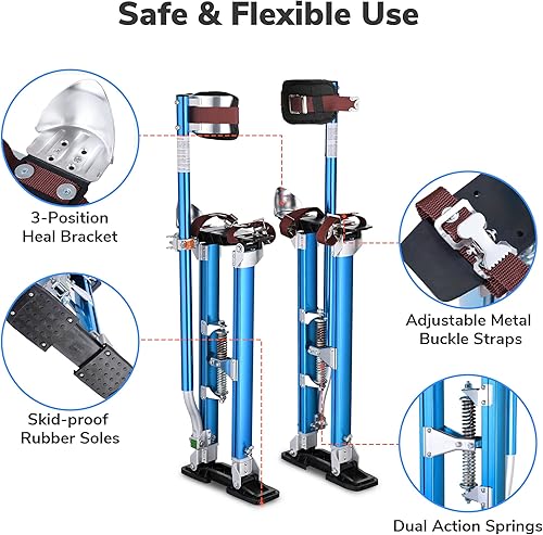 Miniatura 4 de Yescom Paquete de zancos azules para paneles de yeso de 24-40 pulgadas con 1 par de almohadillas protectoras